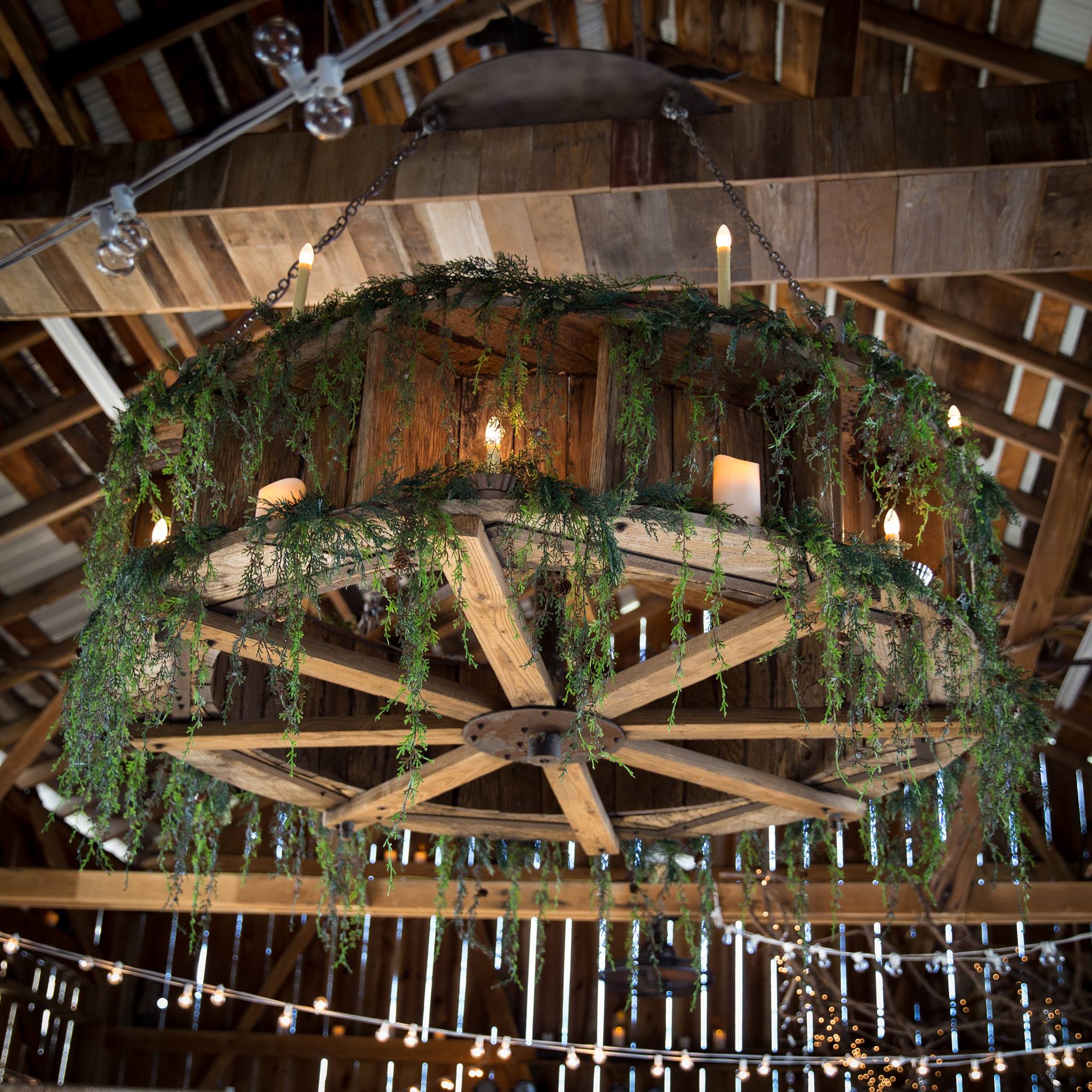 wooden wagon wheel chandelier