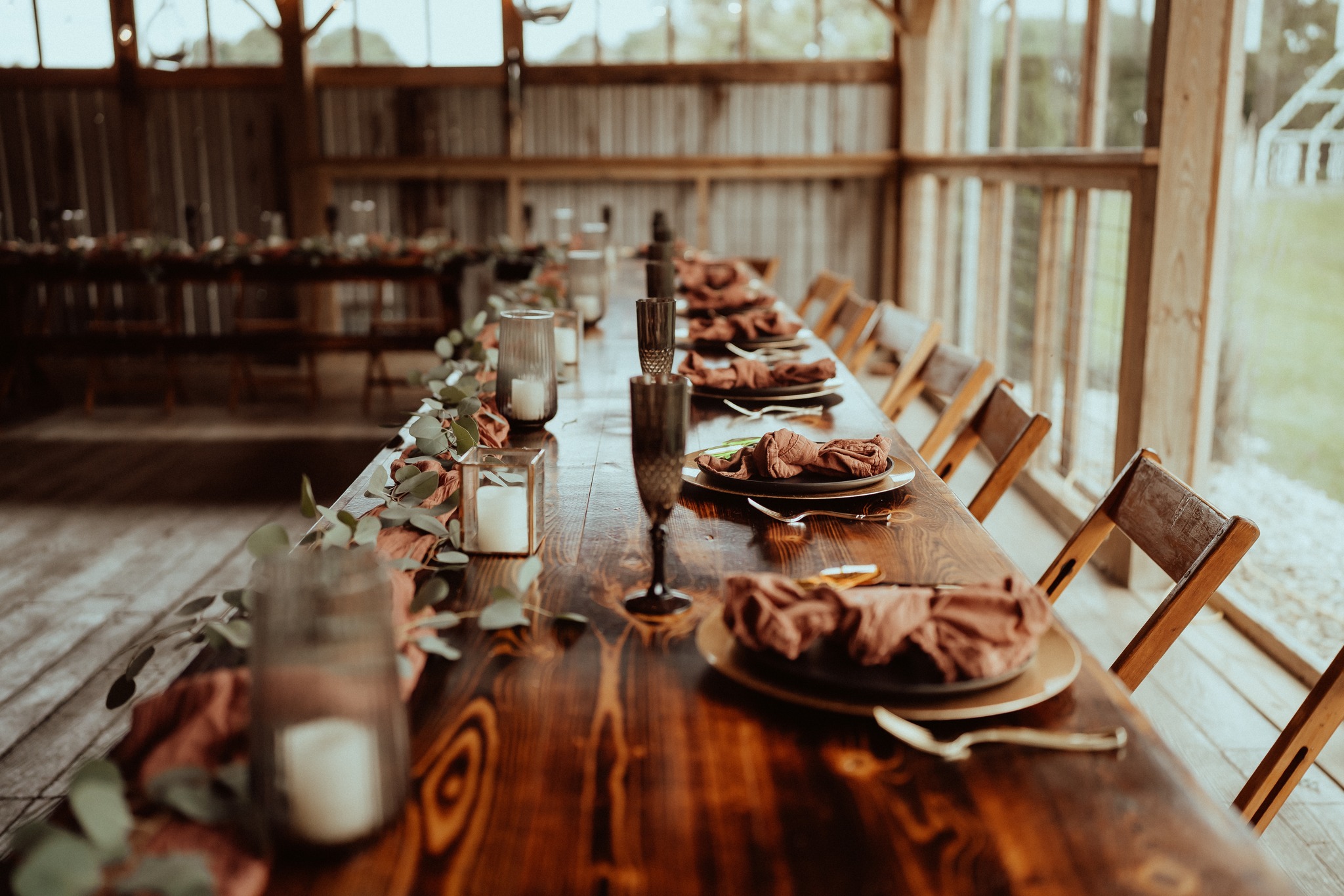 long wooden wedding reception table