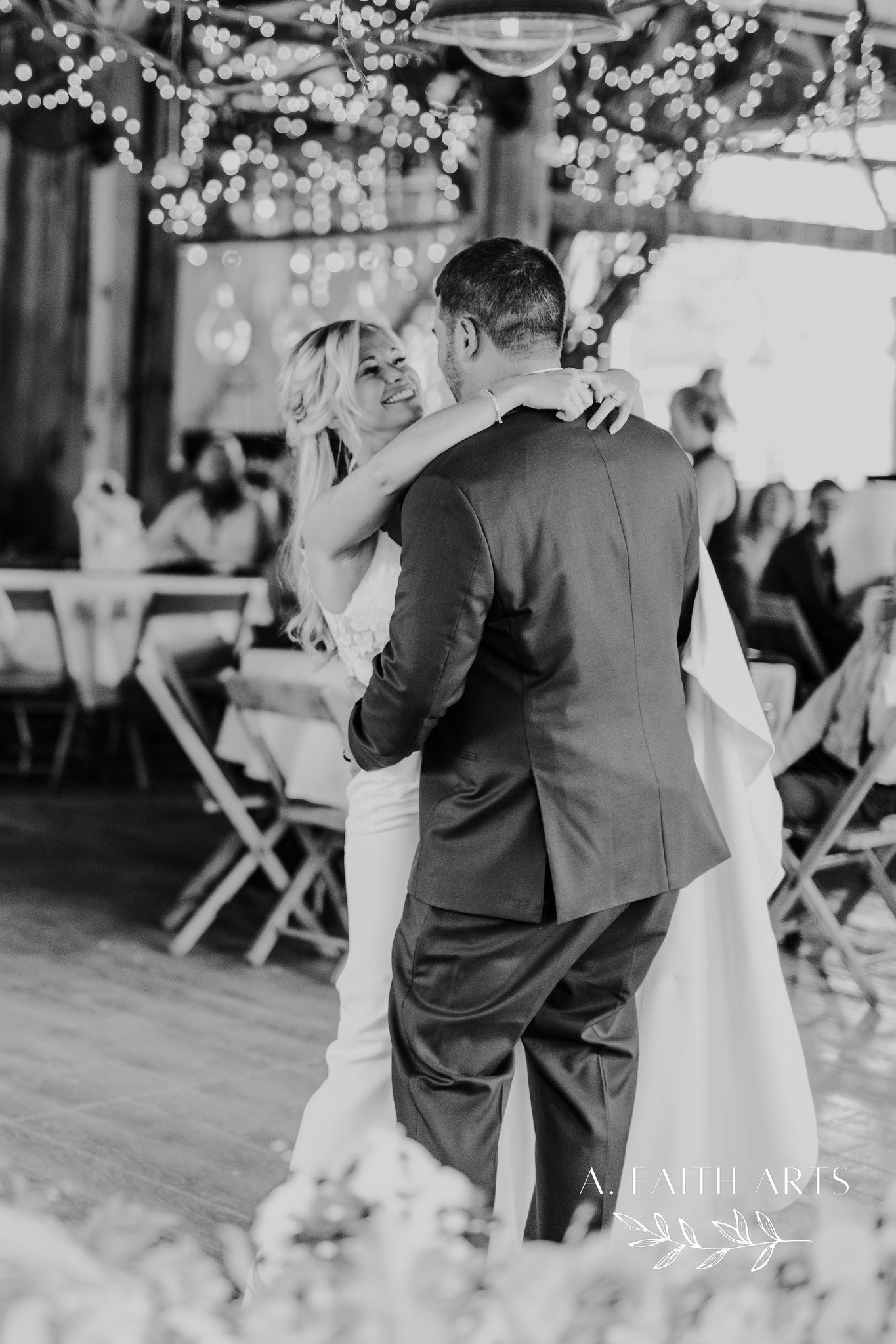 bride and groom dancing