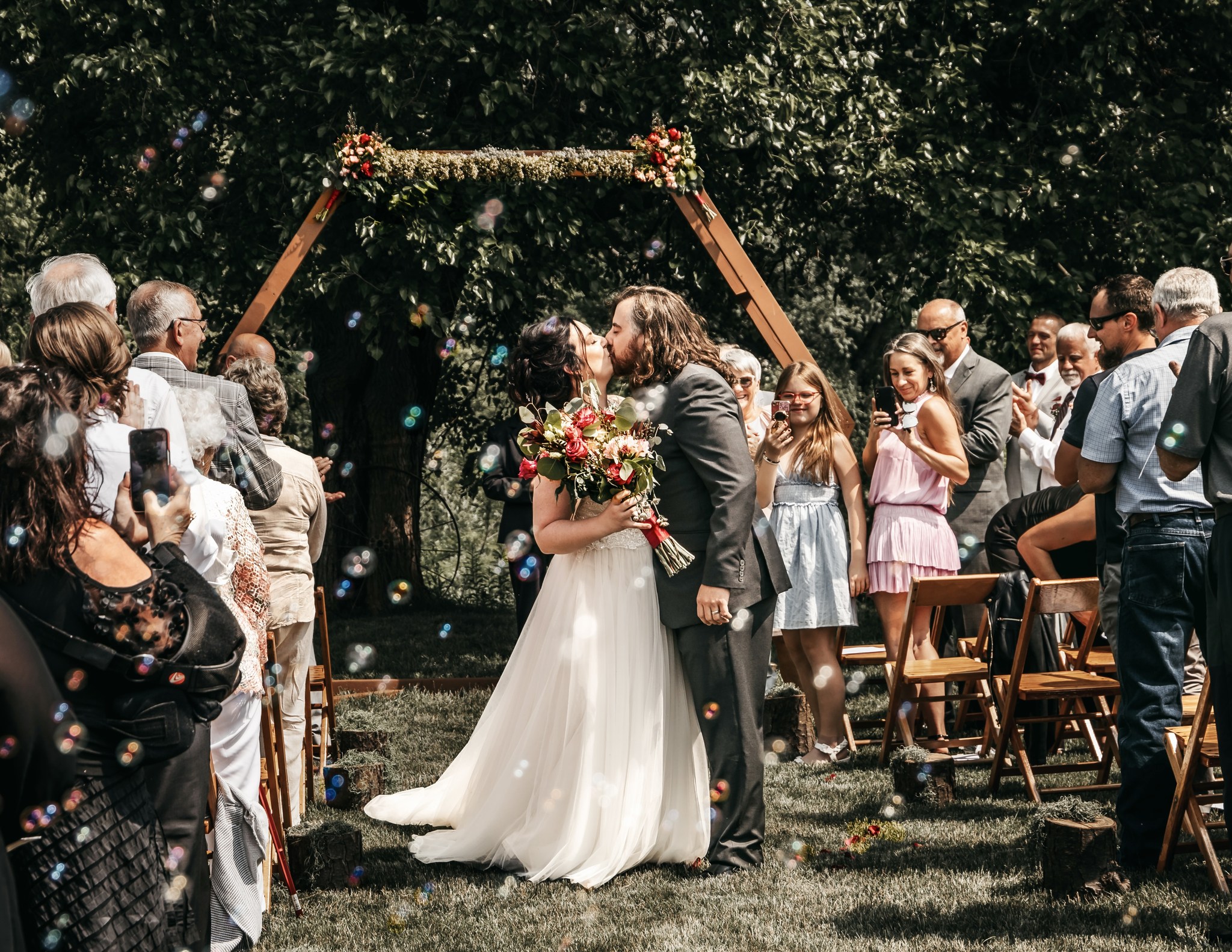 bride and groom's first kiss