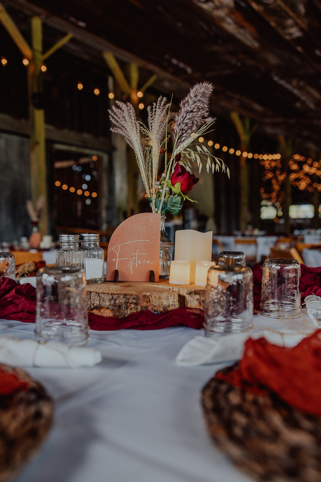 rust red boho wedding reception tablescape